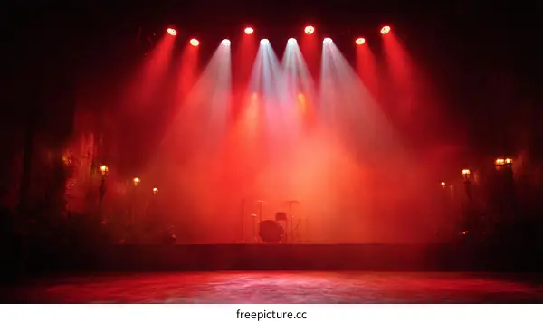 Empty Stage with Red Stage Lighting