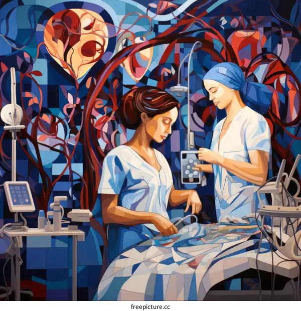 Two female doctors performing surgery in an operating room