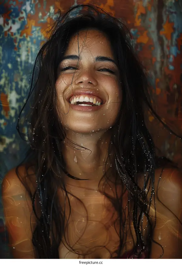 Beautiful Woman Smiling with Wet Hair