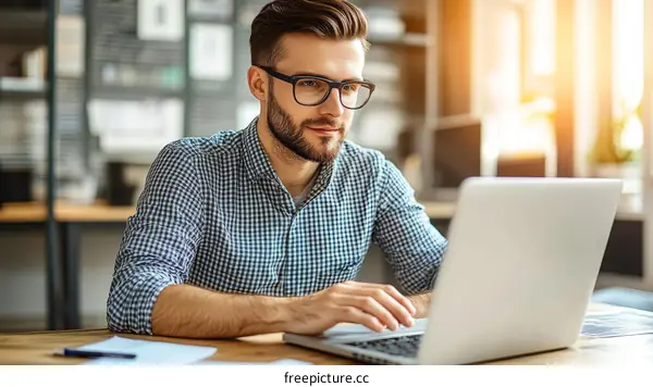 Businessman Working on Laptop in Office