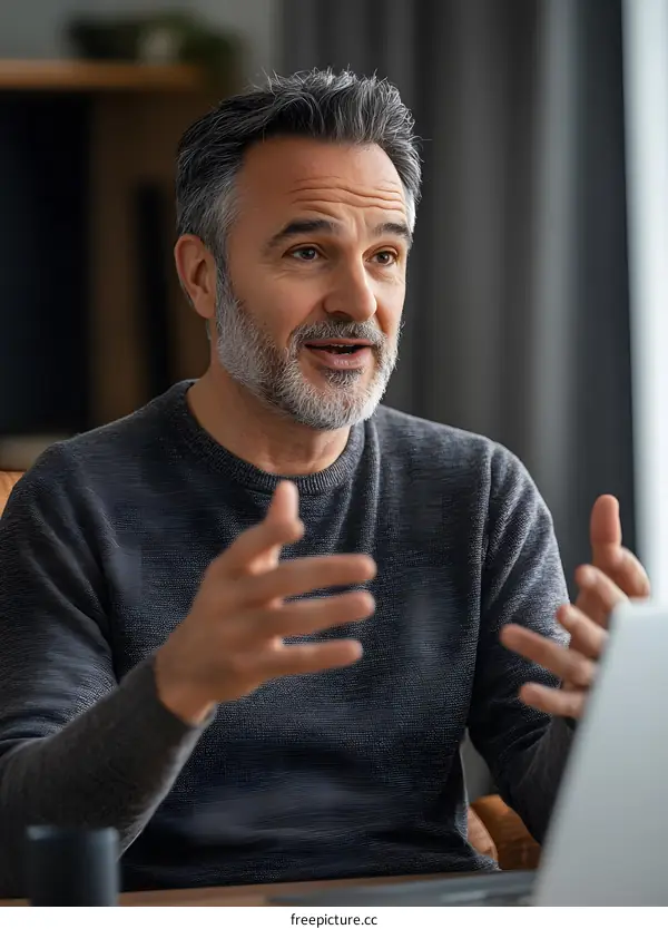 Confident Businessman Talking During Online Meeting