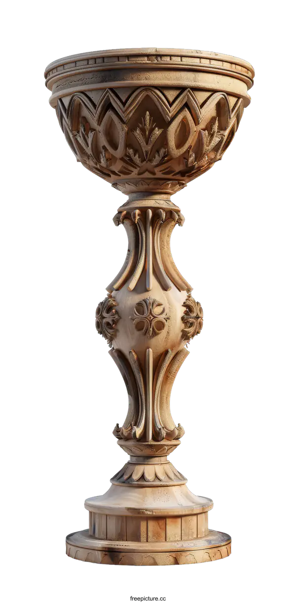 [Transparent Background PNG]3D rendering of a wooden goblet with intricate carvings