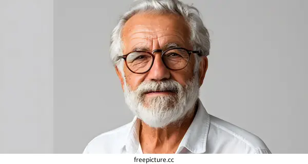 portrait of an old man with white beard and glasses