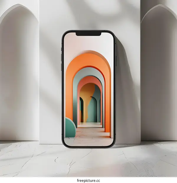 Minimalist Phone Mockup with Colorful Archway