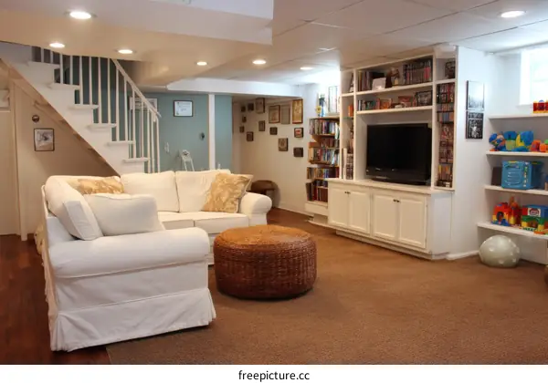 Basement Family Room with Entertainment Center