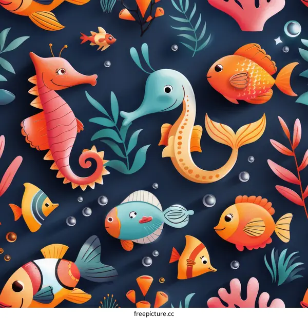 Vibrant Tropical Fish and Underwater Plants Illustration