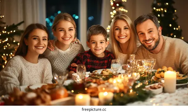 Happy Family Christmas Dinner Portrait