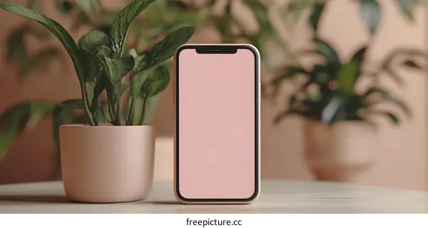 Smartphone Mockup on a Wooden Table with Plants