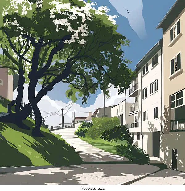 Illustration of a Residential Street in a Town