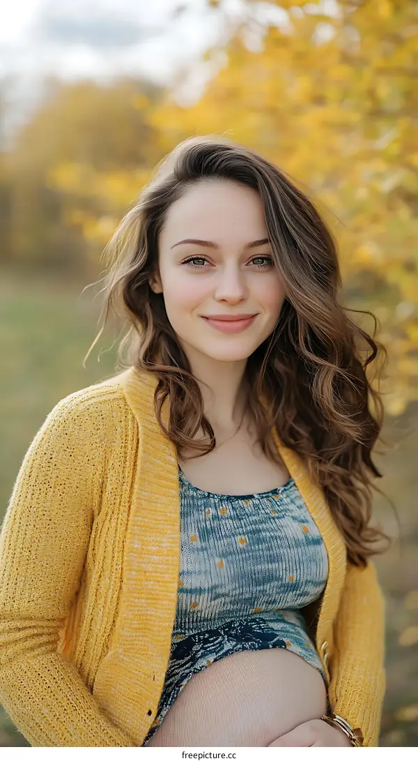 Pregnant Woman Outdoors in Autumn