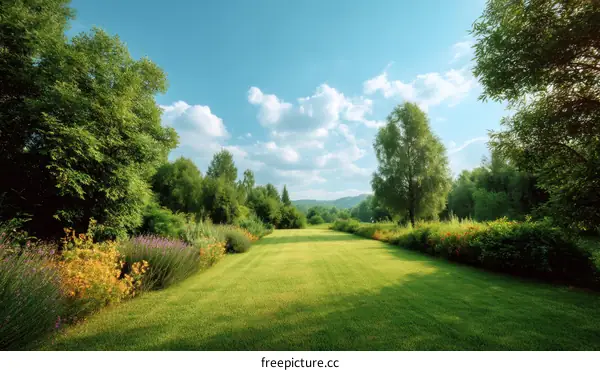 Summer Day Lush Green Lawn Landscape