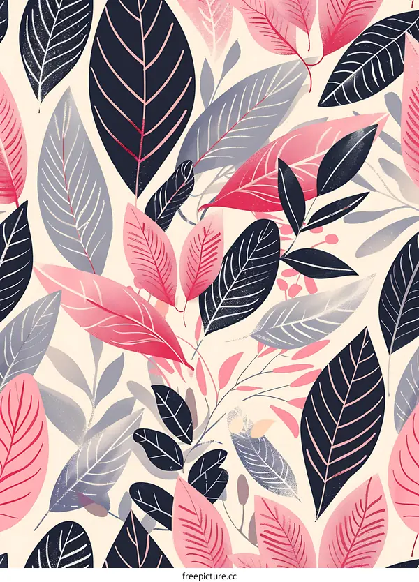 Seamless Floral Pattern with Pink and Blue Leaves