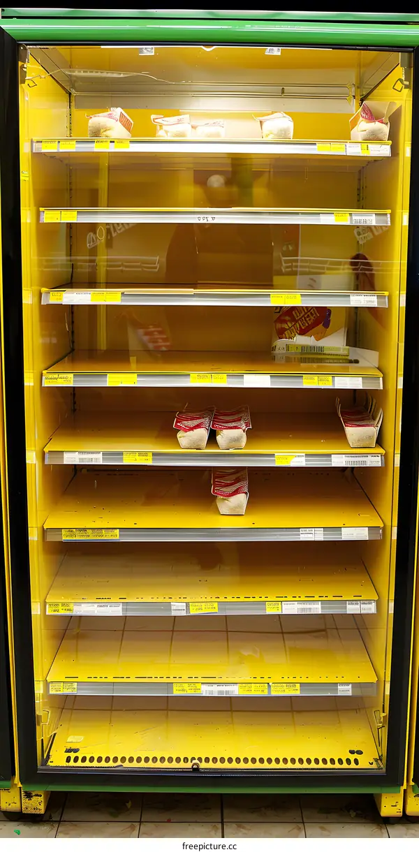 Empty Refrigerated Display Case in a Grocery Store
