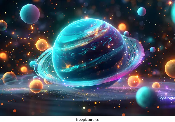 Glowing Planet in Colorful Nebula