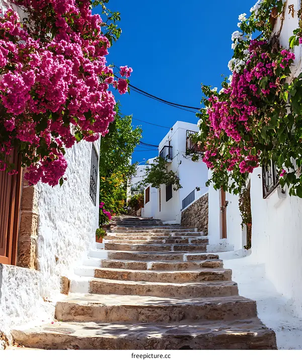 Stone Steps Leading Up to White Houses in a Mediterranean Village