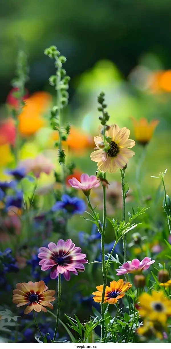 Beautiful Colorful Flowers In Green Garden