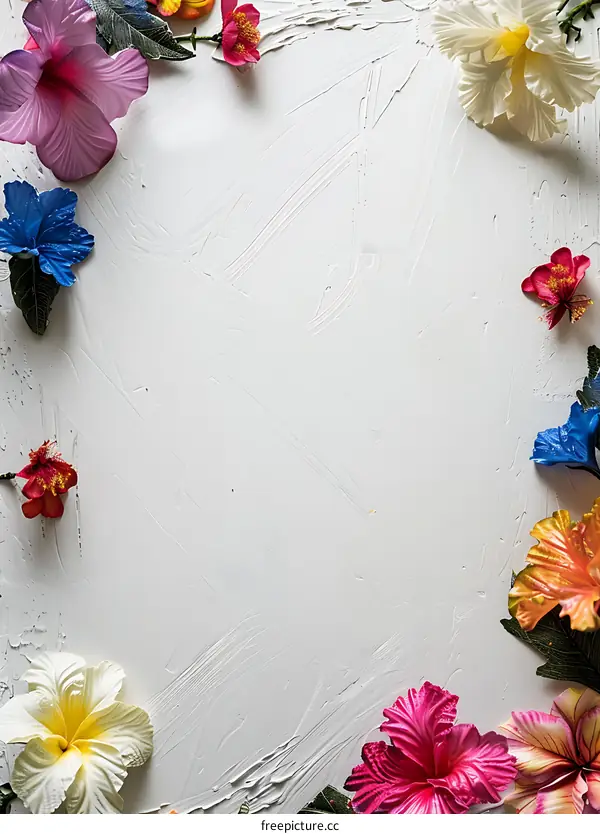 White Background With Colorful Flowers