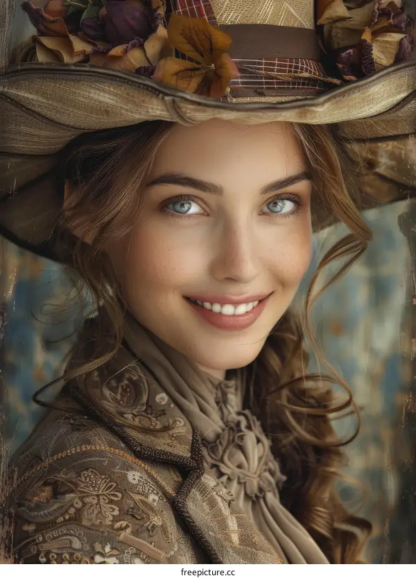 Portrait of a Young Woman with a Floral Hat