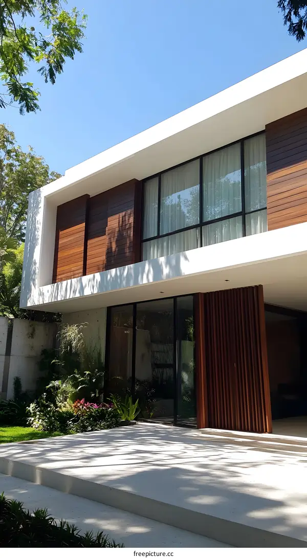 Modern Minimalist Home Exterior With Wooden Accents