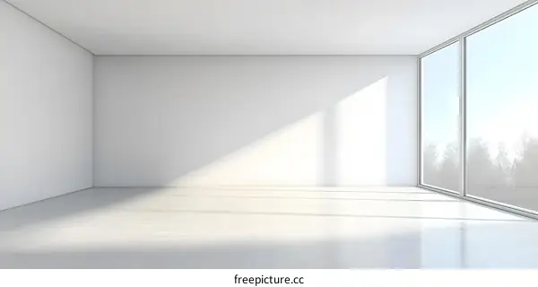 Empty White Room with Large Window and Sunlight