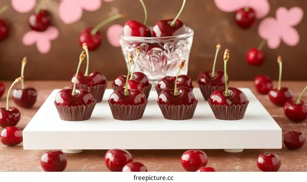Delicious Glazed Cherries in Chocolate Cups