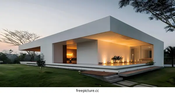 Modern Minimalist White House with Large Windows