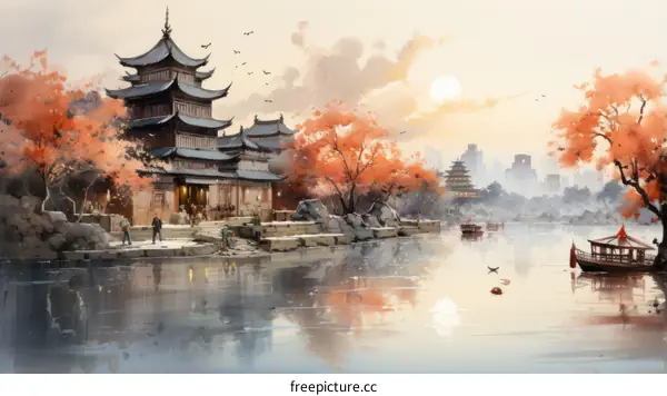 Oriental architecture and landscape painting