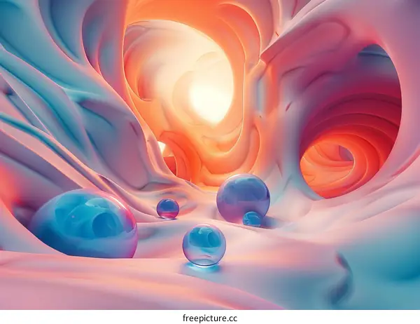 Abstract Landscape with Pink and Blue Glass Spheres