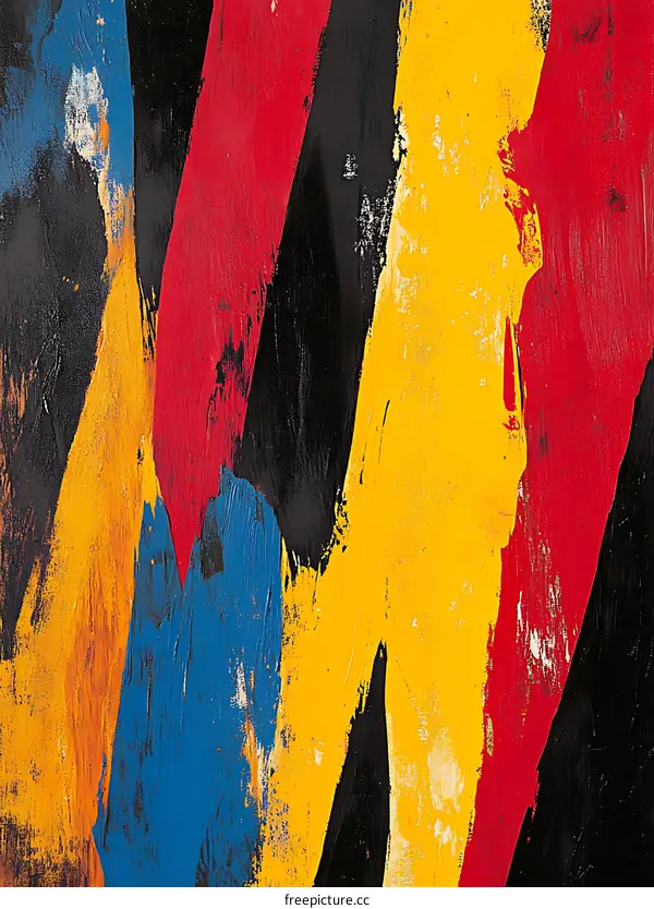Abstract Painting with Bold Strokes in Yellow, Red, Blue, and Black