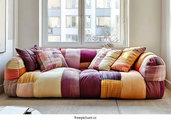 Colorful Patchwork Sofa in Modern Living Room