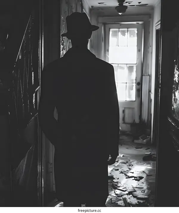 Gangster in a dark hallway