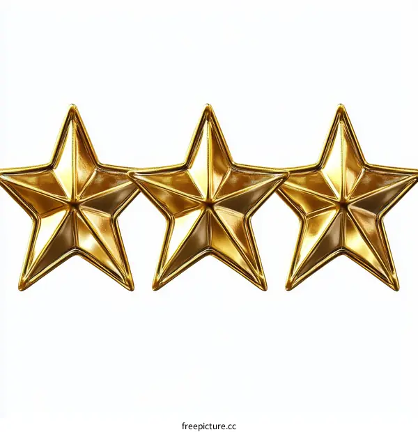Three Gold Stars Isolated on White Background