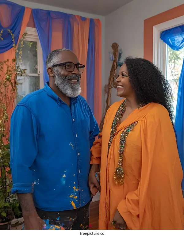 African American Couple Posing for a Portrait in Their Home