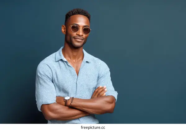 Stylish African American Man in a Light Blue Shirt