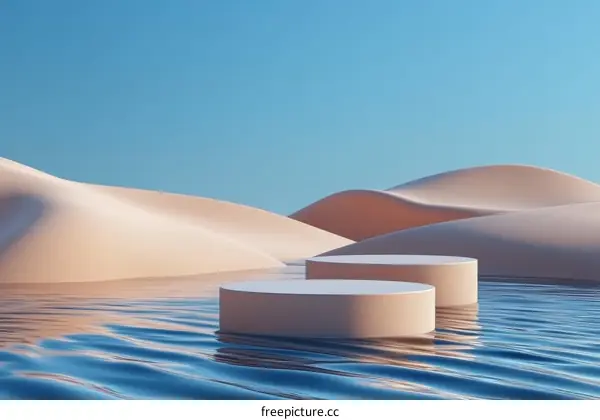 Minimalist Desert Water Scene with Product Displays
