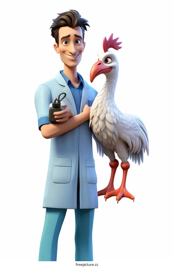 A veterinarian with a chicken
