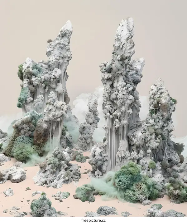 Abstract Landscape with Rock Formations and Smoke