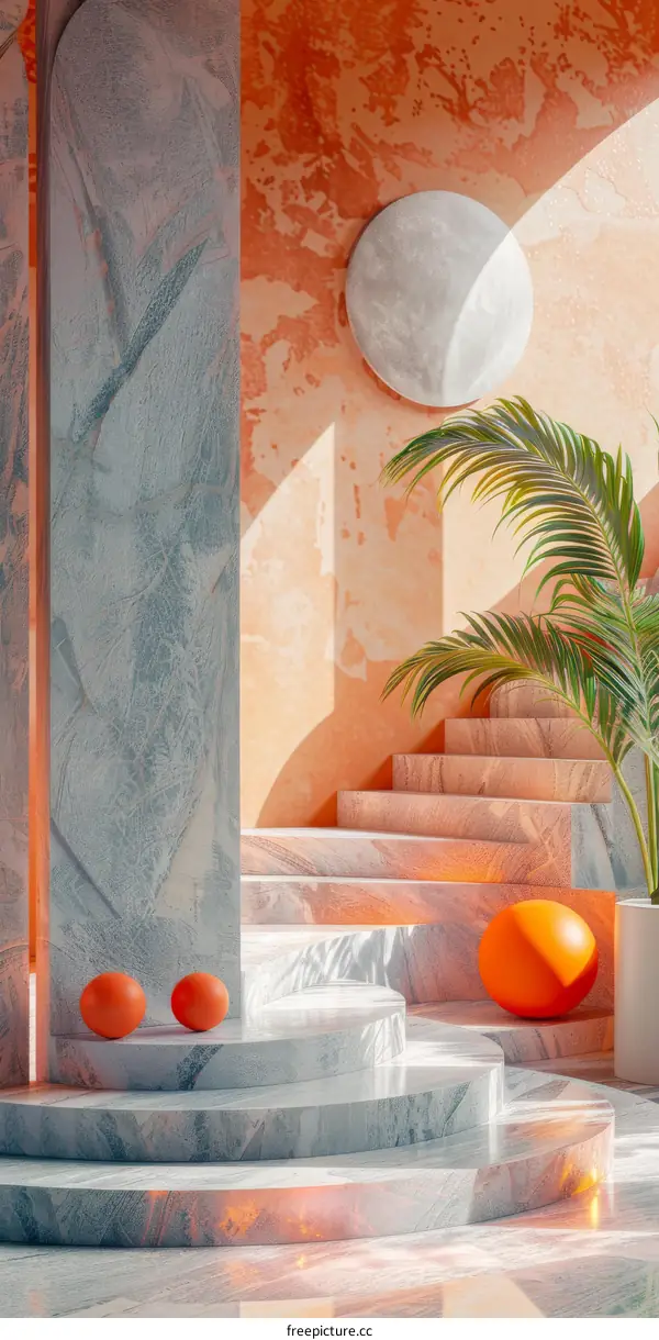 Geometric Stairs with Spheres and Plants