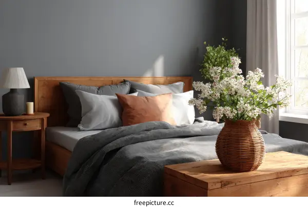 Elegant Wooden Bedroom Interior with Soft Lighting