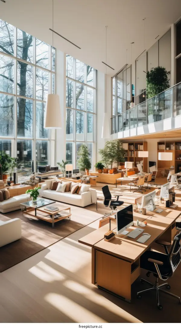 Modern Office Interior Design, 2 Asian Businessmen Working Together