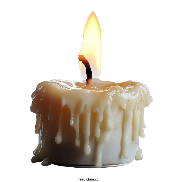 [Transparent Background PNG]Burning Candle with Melted Wax