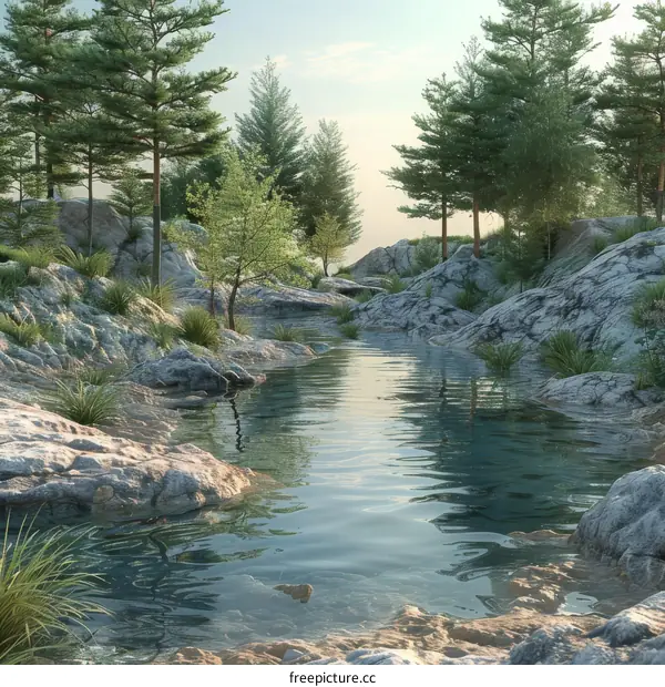 Rocky Mountains Landscape with River and Trees