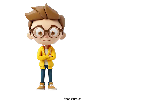 [Transparent Background PNG]Confident Cartoon Boy with Arms Crossed