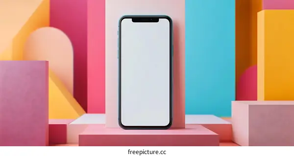 Mockup Phone On Colorful Geometric Shapes Background