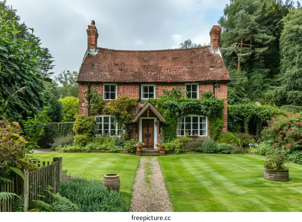 A beautiful English country cottage with a garden full of flowers