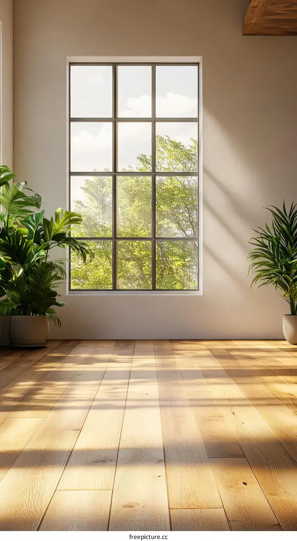 Modern Interior Design with Large Window and Wooden Floor