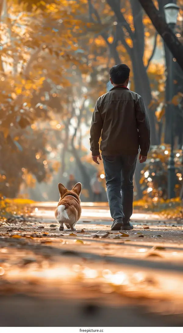 Man walking a dog in the park