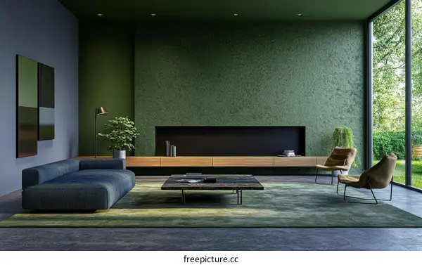 Modern Living Room Interior Design with Green Accents