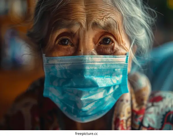 Portrait of an elderly woman wearing a surgical mask