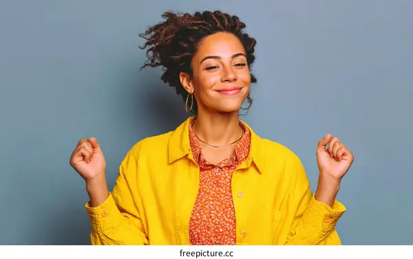 Happy Woman in Yellow Fashionable Shirt